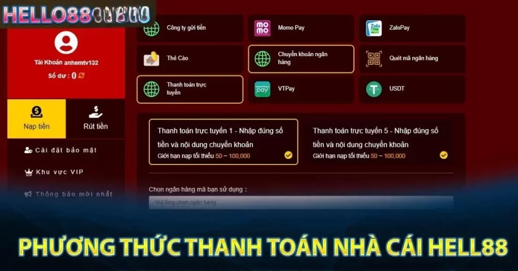 Phương thức nạp/rút tiền tại helo88 luôn đã dạng 